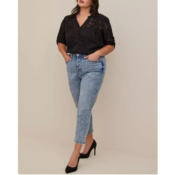 Torrid Top Womens 1X Black Harper Sheer Floral Popover 3/4 Sleeve Whimsigoth - Picture 1 of 9